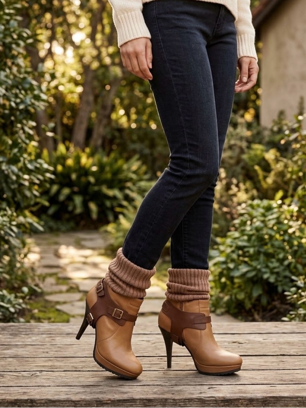 Bacio 61 Rivo Leather Sock Harness Ankle Boots Platform Brown Tan Size 9